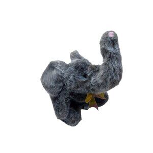 SKM Sitting Gray Elephant Calf Stuffed Animal Plush 7" Yellow ribbon Trunk up